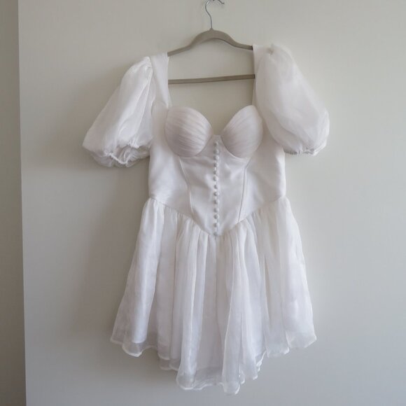 ADEIRLINA Here Comes The Sun White Puff Sleeve Bodice Dress Romantic Wedding - Picture 3 of 16